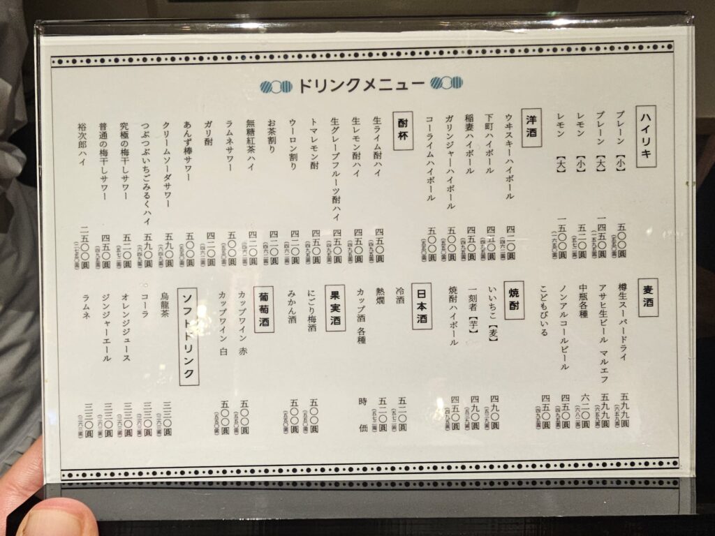 肉のウヱキのドリンクメニュー